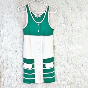 Tibi Vintage Green Colorblock Button-Down Dress Size S Sleeveles